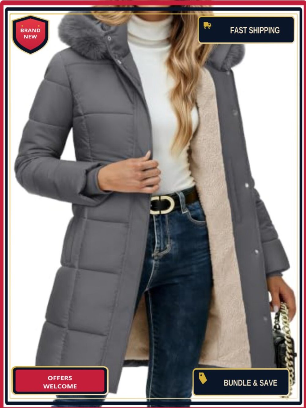 Women's Long Winter Down Coat Fleece Lined Puffer Jacket Waterproof Hooded